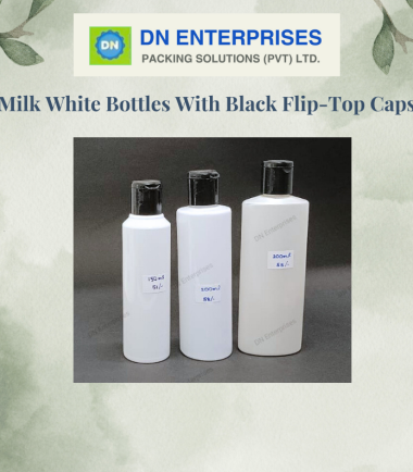 Milk White Bottles With Black Flip-Top Caps