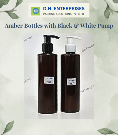 Amber Bottles With Black & White Pump